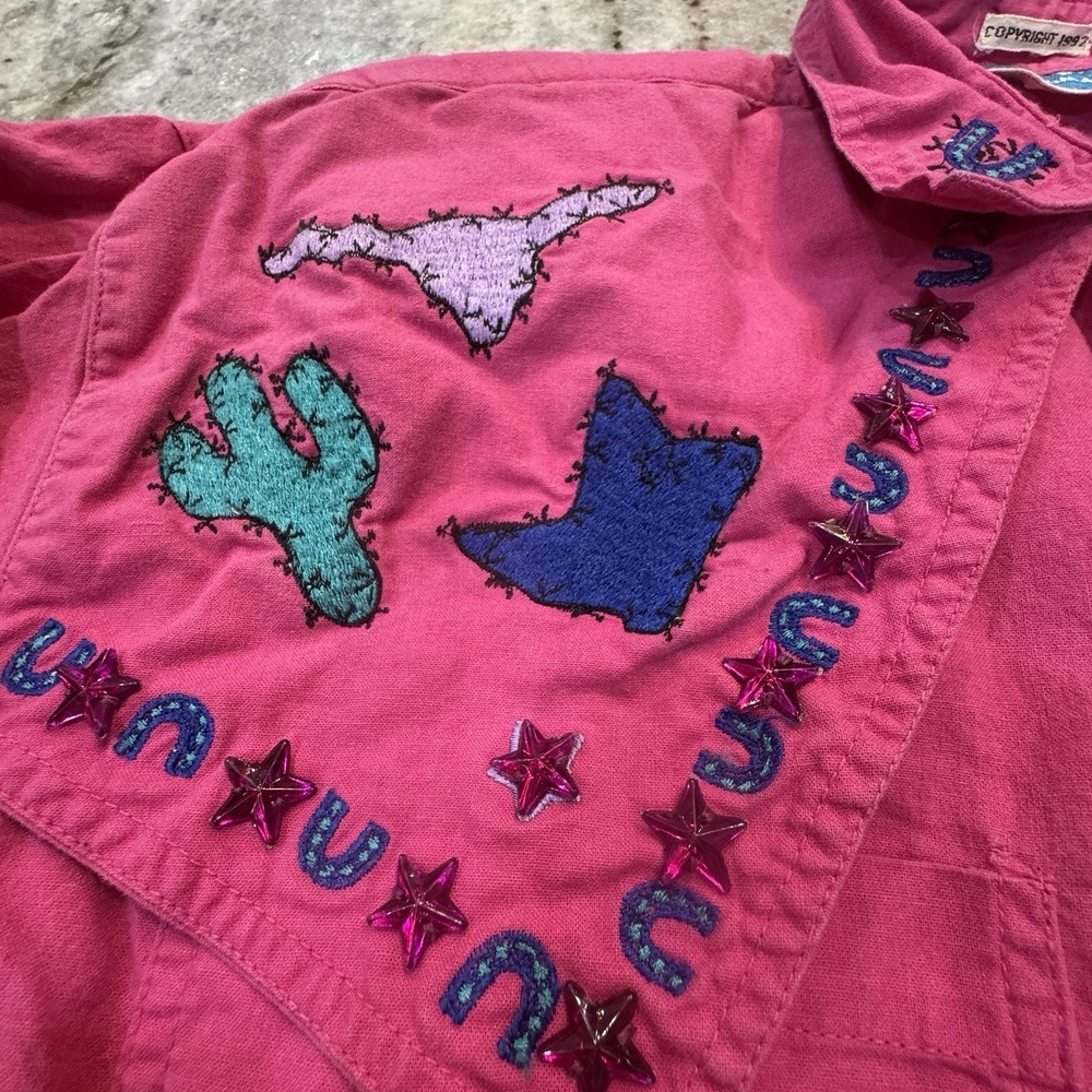 VTG Southwest Canyon‎ Western Rodeo Shirt Embroidered Beaded Pink Size S Cowgirl